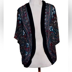 Angie Xs Kimono Blouse Top Coverup Multicolor Paisley Sheer Overlay Open…